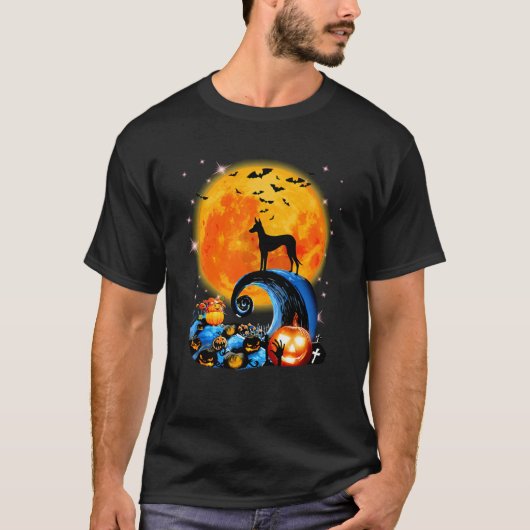 Ibizan hond en gele maan halloween grappige hond L T-shirt (Voorkant)