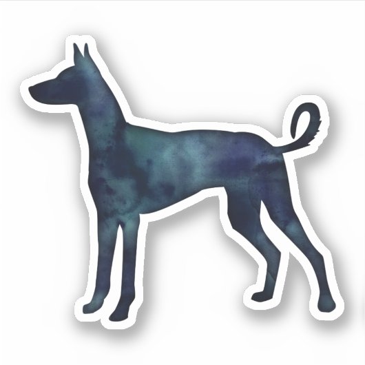 Ibizan Hound Dog Black Waterverf Silhouette Sticker (Voorkant)
