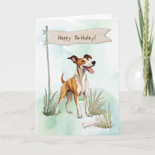 Ibizan Hound Dog Outdoors Under Birthday Sign Kaart (Voorkant)