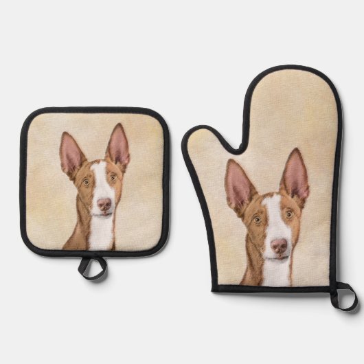 Ibizan Hound Schilderen Gladde Rood Originele Hond Ovenwant & Pannenlap Set (Voorkant)