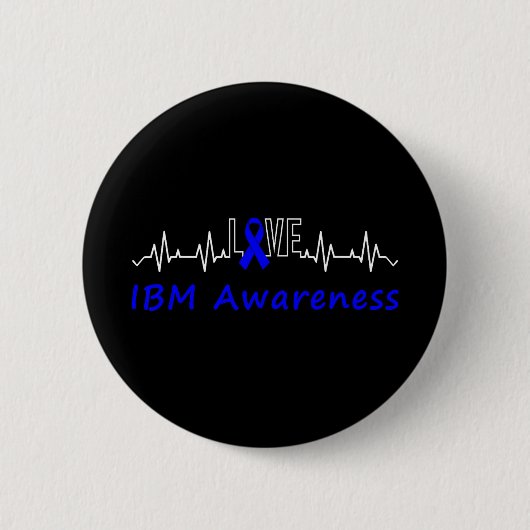 IBM Awareness Blue Ribbon Love Heartbeat Support Q Ronde Button 5,7 Cm (Voorkant)