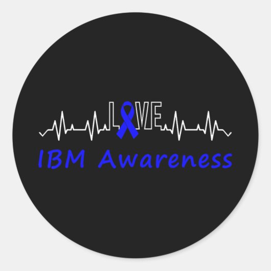 IBM Awareness Blue Ribbon Love Heartbeat Support Q Ronde Sticker (Voorkant)