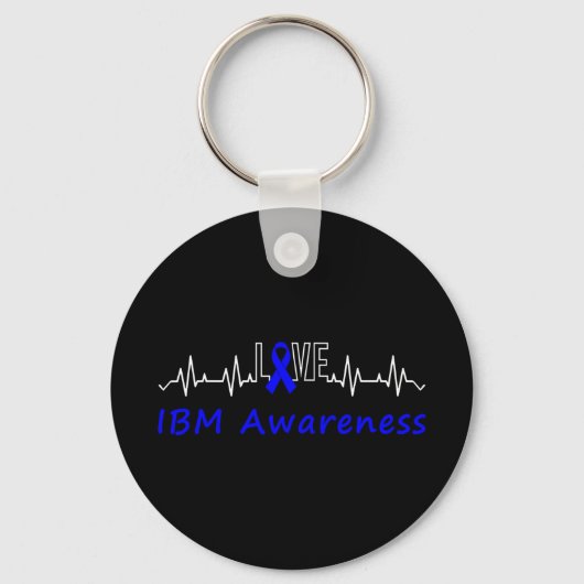IBM Awareness Blue Ribbon Love Heartbeat Support Q Sleutelhanger (Voorkant)