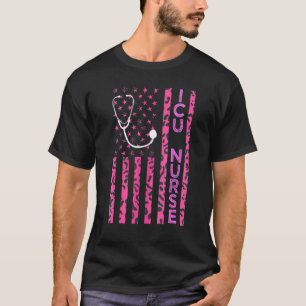 Ic-verpleegster Luipaardprint Roze Amerikaanse Vla T-shirt