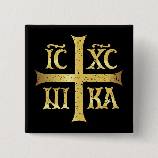 IC XC NIKA JESUS CHRISTUS OVERWINNAAR VIERKANTE BUTTON 5,1 CM (Voorkant)