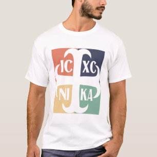 IC XC NIKA Kruis Kleurrijk Christogram Retro Gesch T-shirt