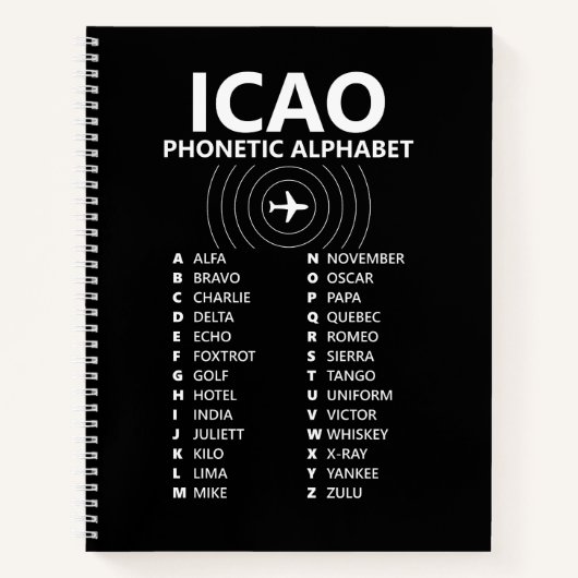 ICAO Phonetic Alphabet Notebook – Black Edition Notitieboek (Voorkant)