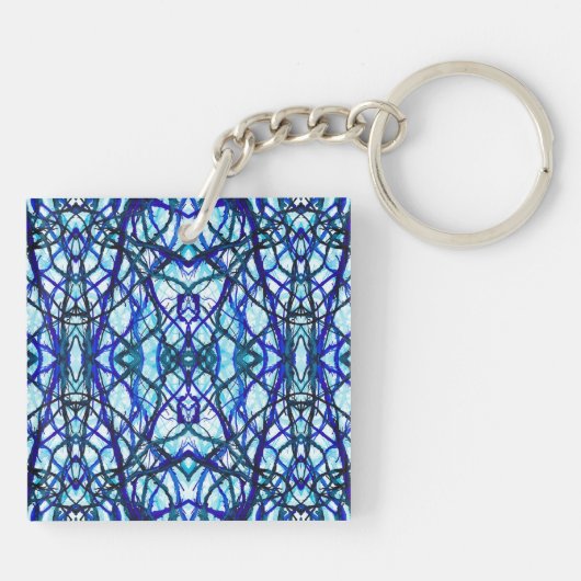 Icarus Blauwe Abstracte Alcohol Ink Kunst Sleutelhanger (Achterkant)