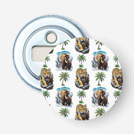 Ice Age Mammoth Sabertooth Tiger Pattern Design Button Flesopener (Voorkant)