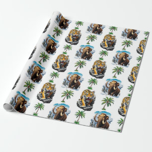 Ice Age Mammoth Sabertooth Tiger Pattern Design Cadeaupapier