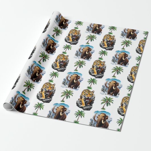 Ice Age Mammoth Sabertooth Tiger Pattern Design Cadeaupapier (Uitgerold)