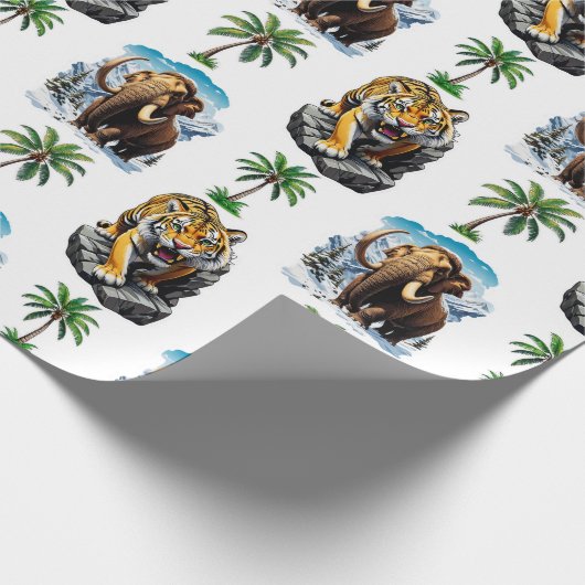 Ice Age Mammoth Sabertooth Tiger Pattern Design Cadeaupapier (Hoek)