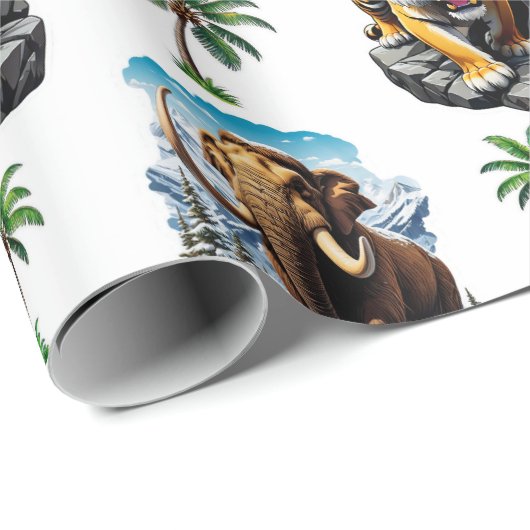 Ice Age Mammoth Sabertooth Tiger Pattern Design Cadeaupapier (Rol Hoek)