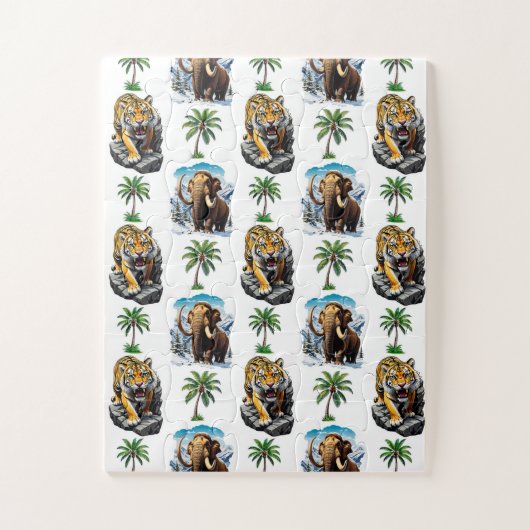 Ice Age Mammoth Sabertooth Tiger Pattern Design Legpuzzel (Verticaal)