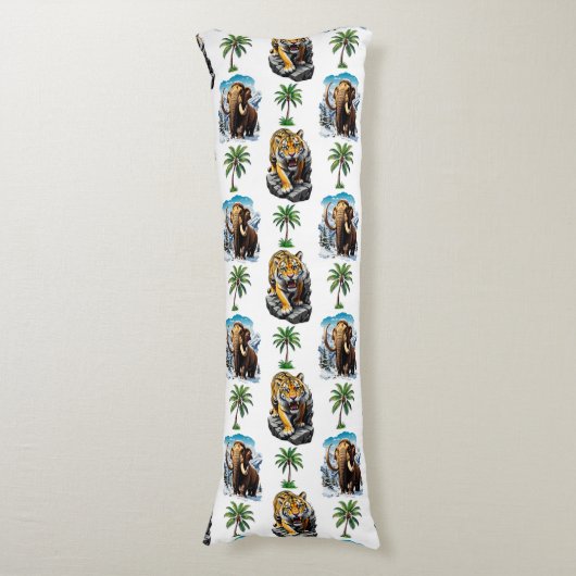 Ice Age Mammoth Sabertooth Tiger Pattern Design Lichaamskussen (Voorkant Verticaal)