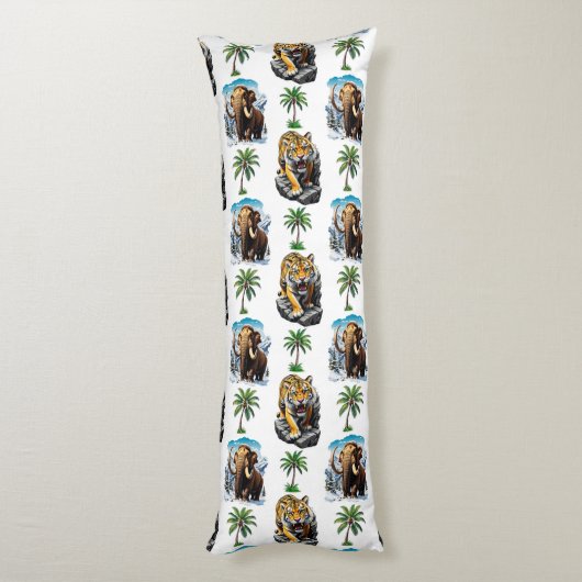 Ice Age Mammoth Sabertooth Tiger Pattern Design Lichaamskussen (Achterkant (Verticaal))