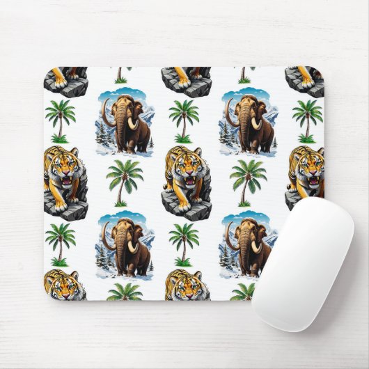Ice Age Mammoth Sabertooth Tiger Pattern Design Muismat (Met muis)