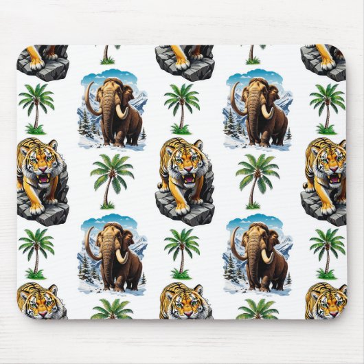 Ice Age Mammoth Sabertooth Tiger Pattern Design Muismat (Voorkant)