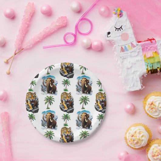 Ice Age Mammoth Sabertooth Tiger Pattern Design Papieren Bordje (Feest)