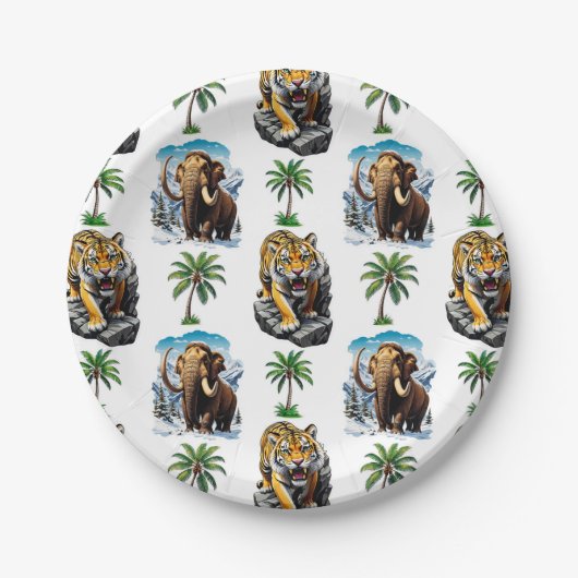 Ice Age Mammoth Sabertooth Tiger Pattern Design Papieren Bordje (Voorkant)