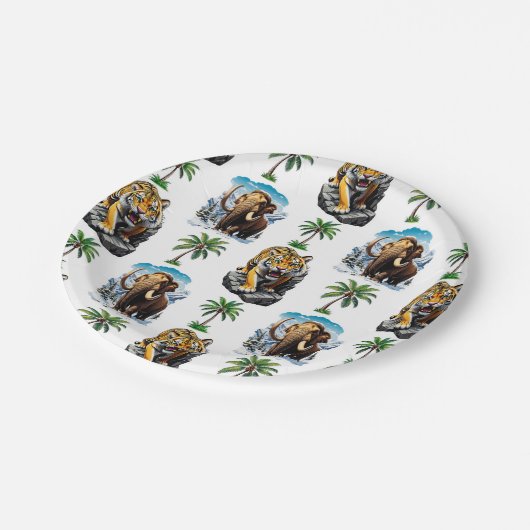 Ice Age Mammoth Sabertooth Tiger Pattern Design Papieren Bordje (Gekanteld)