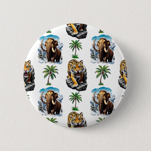 Ice Age Mammoth Sabertooth Tiger Pattern Design Ronde Button 5,7 Cm (Voorkant)