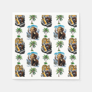 Ice Age Mammoth Sabertooth Tiger Pattern Design Servet