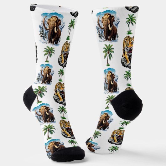Ice Age Mammoth Sabertooth Tiger Pattern Design Sokken (Gebogen)