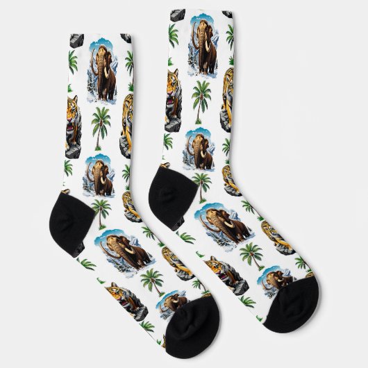 Ice Age Mammoth Sabertooth Tiger Pattern Design Sokken (Rechts)