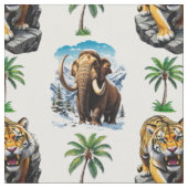 Ice Age Mammoth Sabertooth Tiger Pattern Design Stof (Close Up)