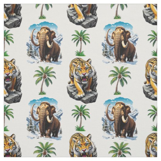 Ice Age Mammoth Sabertooth Tiger Pattern Design Stof (Swatch)
