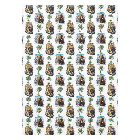Ice Age Mammoth Sabertooth Tiger Pattern Design Tafelkleed (Voorkant)