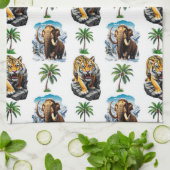 Ice Age Mammoth Sabertooth Tiger Pattern Design Theedoek (Gevouwen)