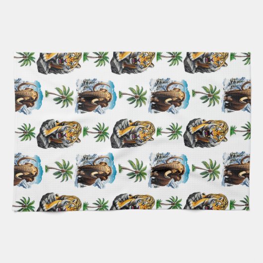 Ice Age Mammoth Sabertooth Tiger Pattern Design Theedoek (Horizontaal)