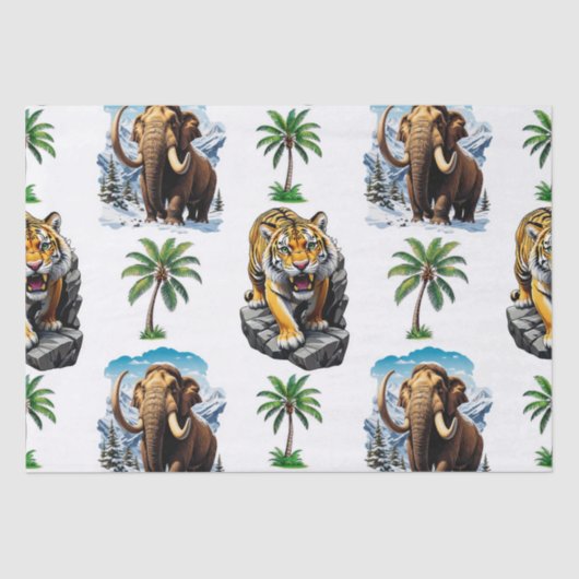 Ice Age Mammoth Sabertooth Tiger Pattern Design Tissuepapier (Voorkant)