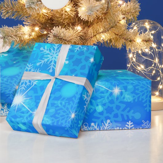 Ice and Snow, blue, white Christmas pattern Cadeaupapier (Feestdagen)