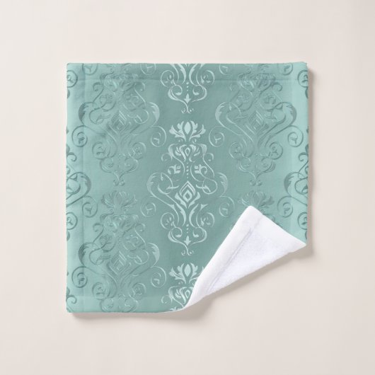 Ice Aqua  Damask Print Bad Handdoek (Wasdoekje)