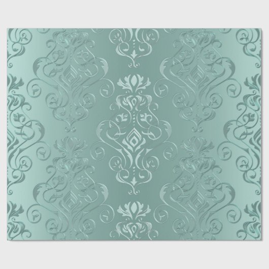 Ice Aqua Damask Print Cadeaupapier (Vlak)
