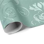 Ice Aqua  Damask Print Cadeaupapier (Rol Hoek)