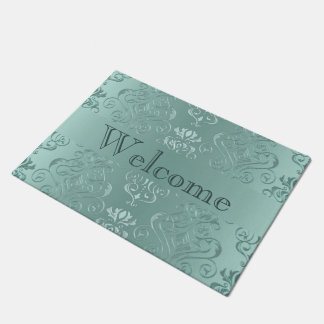 Ice Aqua Damask Print Deurmat