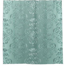 Ice Aqua  Damask Print Douchegordijn