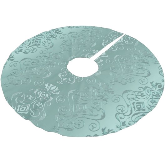 Ice Aqua  Damask Print Kerstboom Rok (Gekanteld)