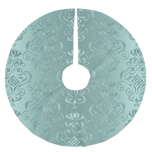 Ice Aqua  Damask Print Kerstboom Rok (Voorkant)