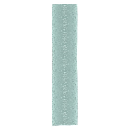 Ice Aqua Damask Print Korte Tafelloper (Voorkant)