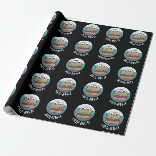 Ice-berg-er Funny Cheeseburger Pun Dark BG Cadeaupapier (Uitgerold)