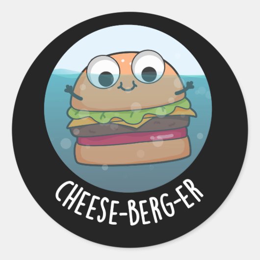 Ice-berg-er Funny Cheeseburger Pun Dark BG Ronde Sticker (Voorkant)