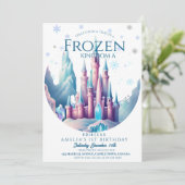 Ice Birthday Cartoon Castle 1e feest Kaart (Staand voorkant)