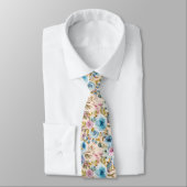 Ice Blue Blush Pink Floral Waterverf Rozen Stropdas (Gebonden)