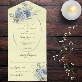 Ice Blue Bohemian Flowers op Bord Geel All In One Uitnodiging