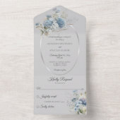Ice Blue Bohemian Flowers op Bord Grey All In One Uitnodiging (Binnen)